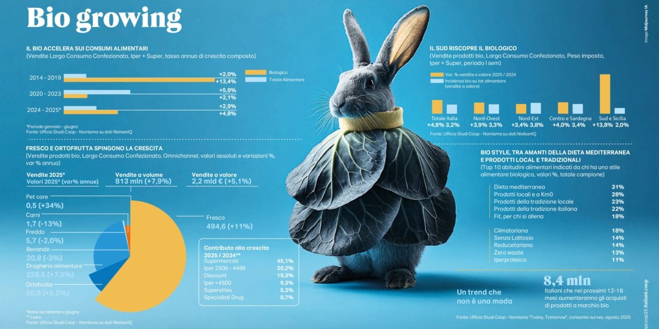 Rapporto Coop 2025. Biologico, la ripresa  del 2025. E parte dal Mezzogiorno d’Italia